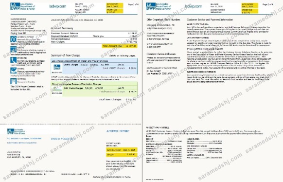 USA LA DWP utility bill template in Word and PDF formats, 4 pages, version 2, 1-2 pages
